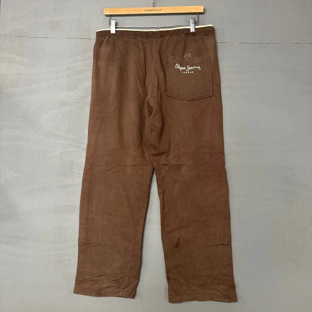 Pepe Jeans London Brown Fleece Sweatpants Mens Large Straight Leg‎ Embroidered